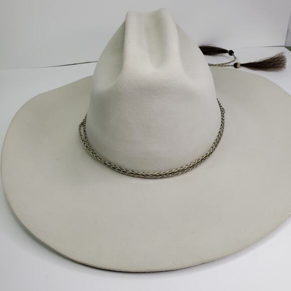 RESISTOL Cowboy Hat 6 7/8 5X Beaver Crystal White Cattleman Western A5036 L oval - Picture 2 of 16